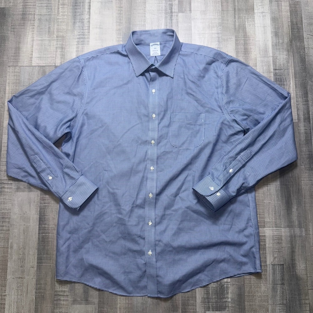 Brooks Brothers Dress Shirt 17 36/37 Traditional Non Iron Blue Micro Houndstooth